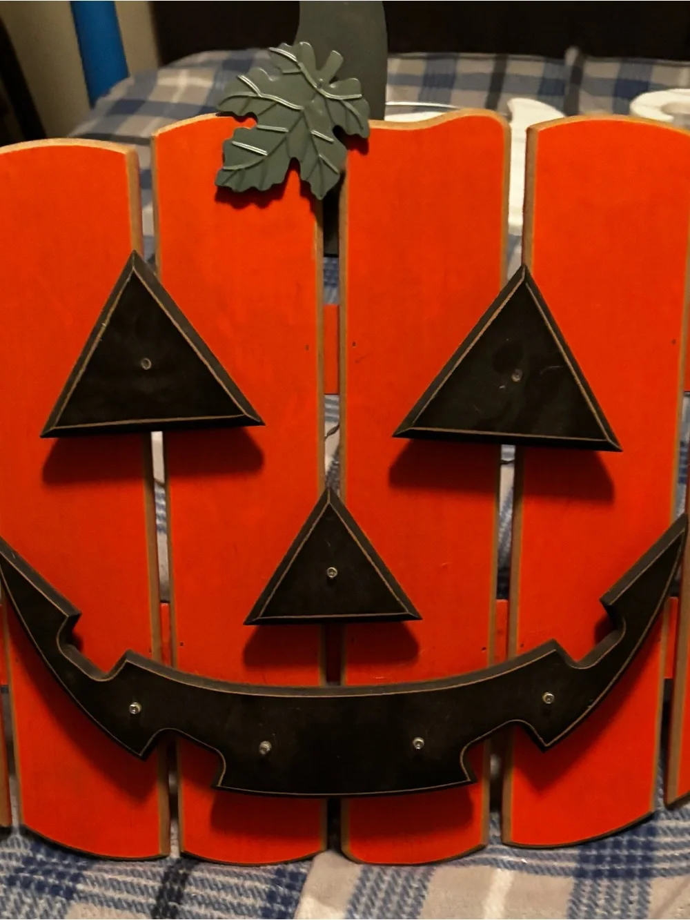 Orange Wooden Jack-O'-Lantern Wall Accent with Black Face